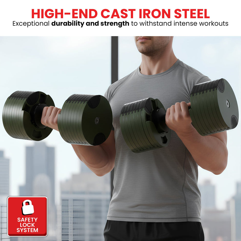 Powertrain Eon Dial-Up 72KG Adjustable Dumbbells Pair with Stand  - Green
