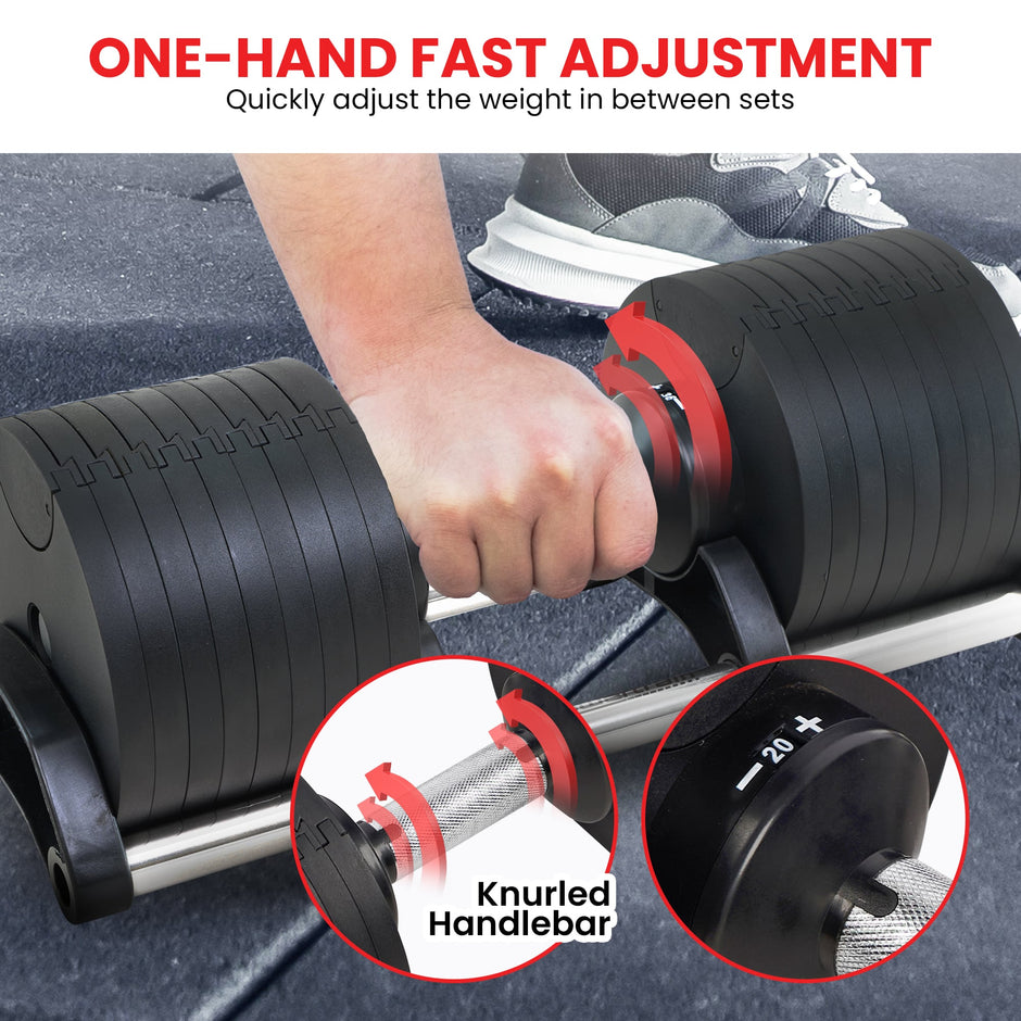 Powertrain Eon 2 X 45kg Adjustable Dumbbells W/ Stand Heavy-duty Storage Rack Home Gym 9 Strength Training Equipment