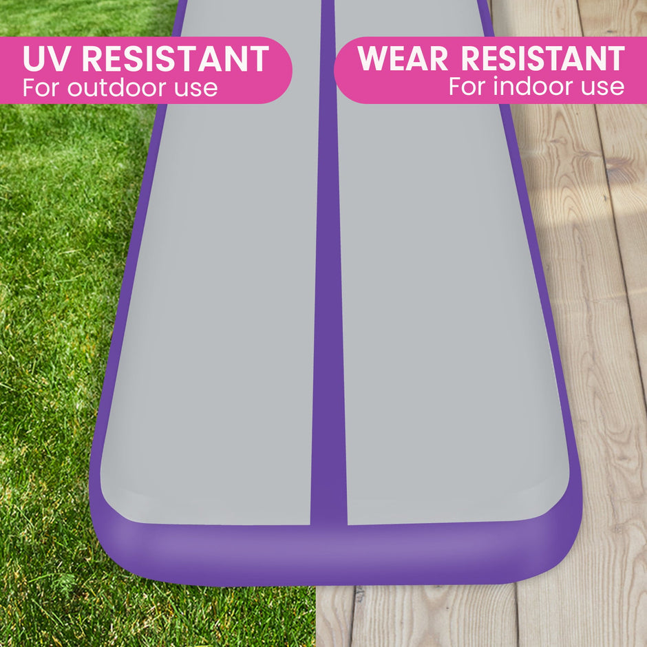 Powertrain Airtrack 20cm Thick 4m x 1m Inflatable Gymnastics Tumbling Mat Air Track - Purple