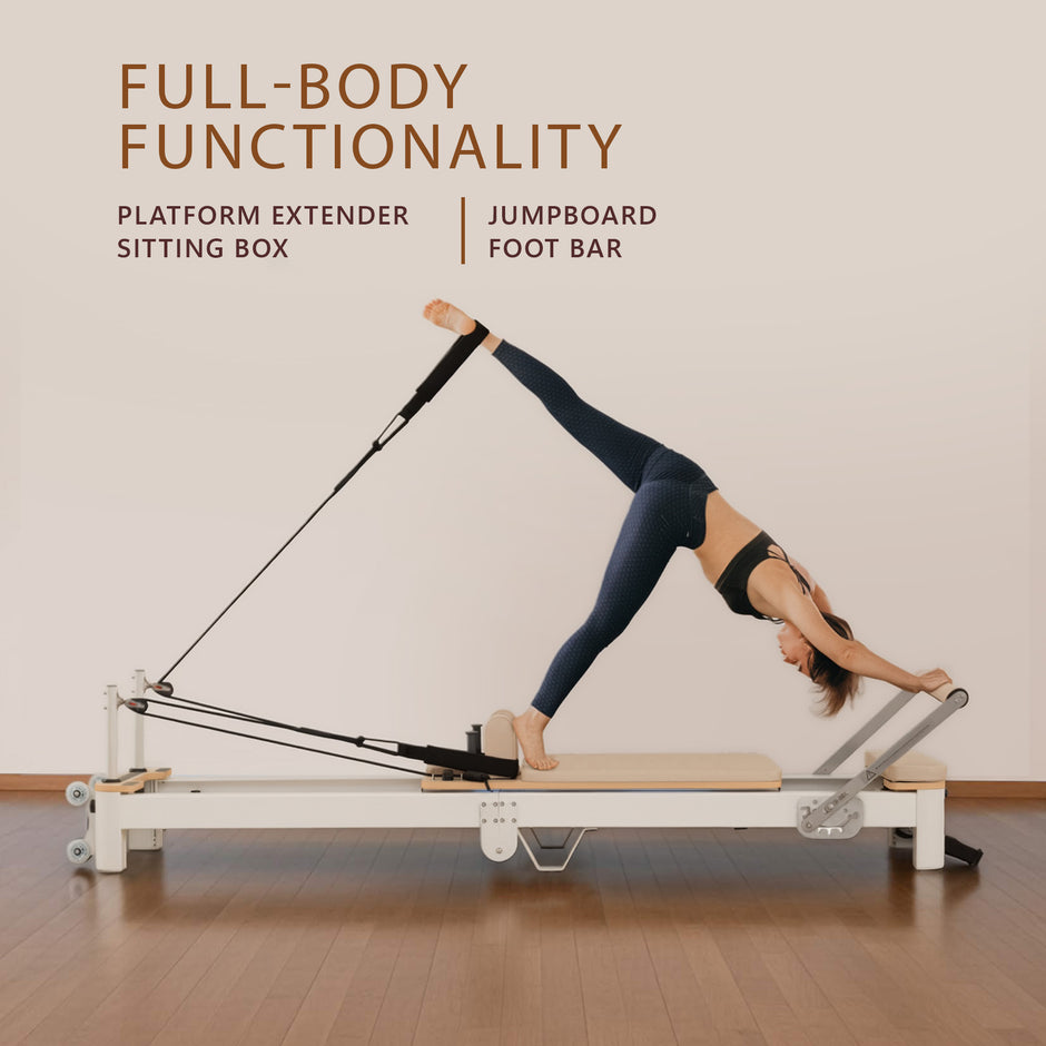 Powertrain Velora Beige Aluminium Foldable Pilates Board Reformer Multifunctional Core Exercise Set Ab Trainer Platform Extender Sitting Box Jumpboard And Footbar Full Body Home