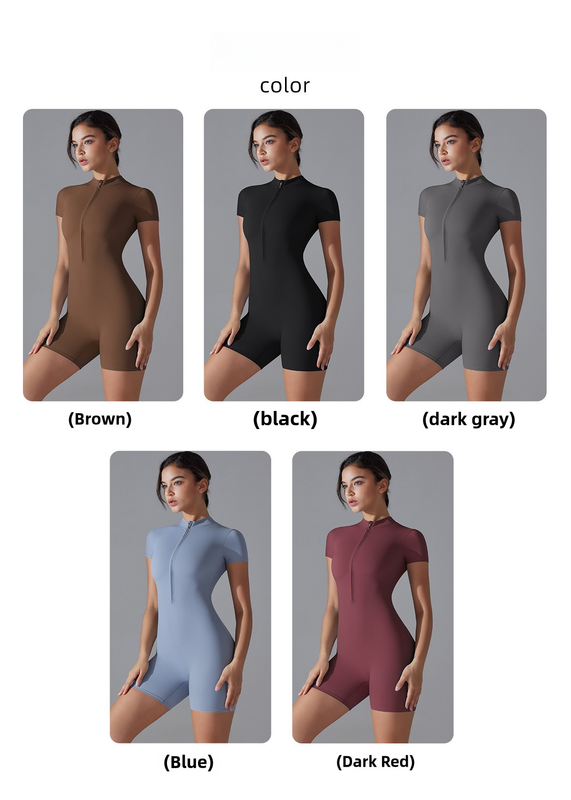 Women's Summer Zip-Up Bodysuit - Short Sleeve High-Stretch Yoga & Dance Wear