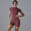 Women's Summer Zip-Up Bodysuit - Short Sleeve High-Stretch Yoga & Dance Wear
