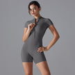 Women's Summer Zip-Up Bodysuit - Short Sleeve High-Stretch Yoga & Dance Wear