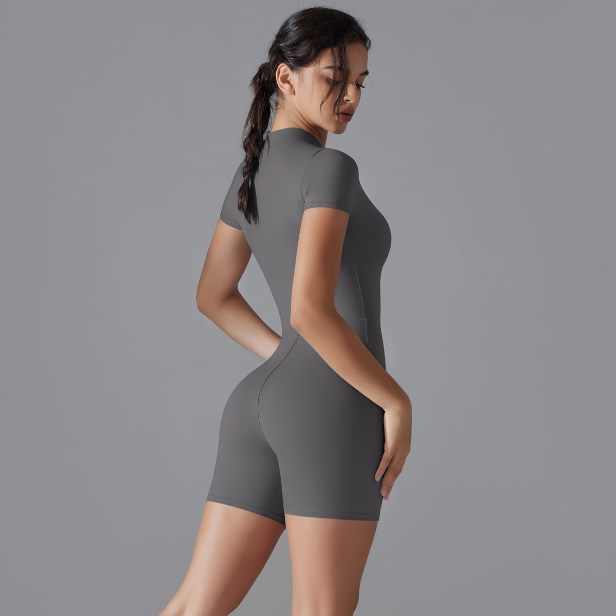 Women's Summer Zip-Up Bodysuit - Short Sleeve High-Stretch Yoga & Dance Wear