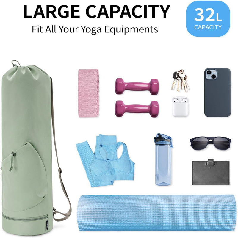 Black Professional Yoga Mat Carrying Bag - 31 Inch Large Capacity Fitness Storage Pouch with Adjustable Shoulder Strap and Accessory Pocket - Fits Mats up to 10mm Thickness