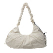 Beige Large Capacity Ruched Travel Duffel Bag - Stylish Yoga Mat Storage Shoulder Bag - Lightweight Gym Fitness Tote with Drawstring Detail for Weekend Getaways and Sports