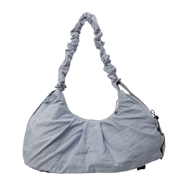 Blue Large Capacity Ruched Travel Duffel Bag - Stylish Yoga Mat Storage Shoulder Bag - Lightweight Gym Fitness Tote with Drawstring Detail for Weekend Getaways and Sports