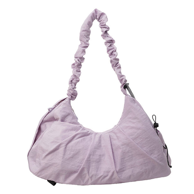 Purple Large Capacity Ruched Travel Duffel Bag - Stylish Yoga Mat Storage Shoulder Bag - Lightweight Gym Fitness Tote with Drawstring Detail for Weekend Getaways and Sports