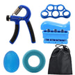 Blue 5-Piece Hand Grip Strength Training Set - Adjustable Grip Exerciser, Silicone Grip Rings & Grip Ball