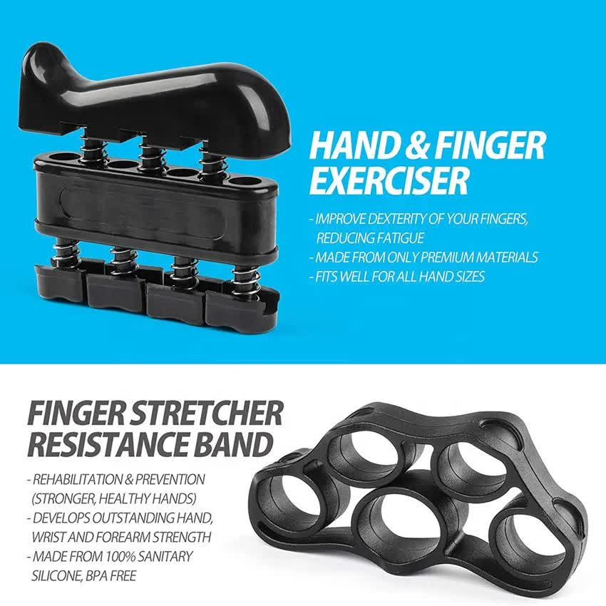 Blue 5-Piece Hand Grip Strength Training Set - Adjustable Grip Exerciser, Silicone Grip Rings & Grip Ball