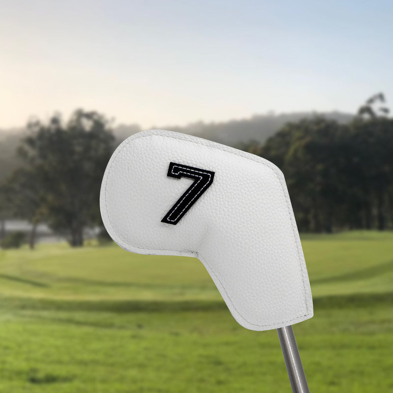 White Golf Iron Head Covers Set of 10 - Waterproof PU Leather Club Protectors with Embroidered Numbers (3-9, P, A, S)