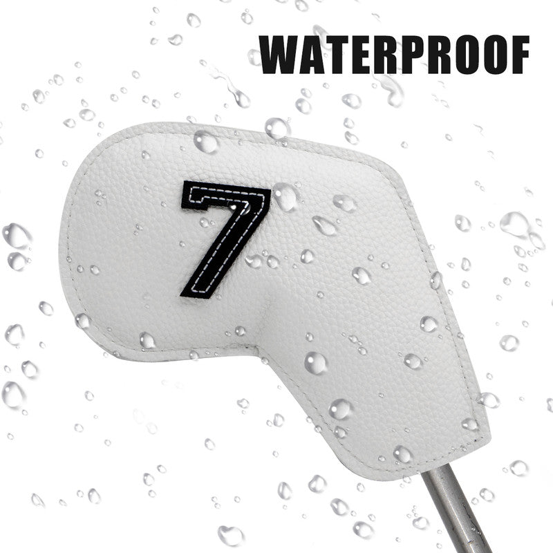 Dark Green Golf Iron Head Covers Set of 10 - Waterproof PU Leather Club Protectors with Embroidered Numbers (3-9, P, A, S)