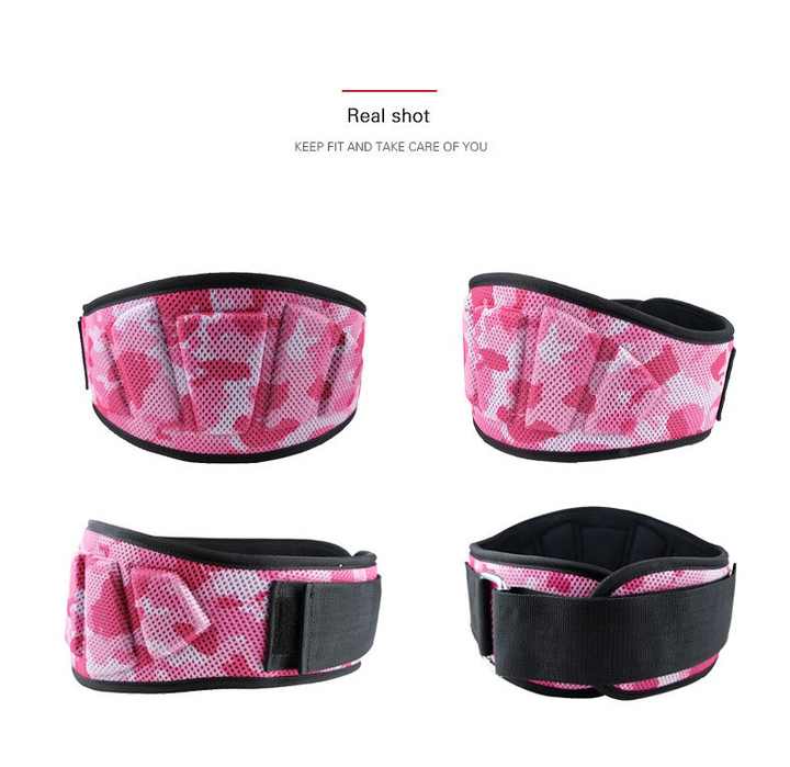 Size L Pink Camouflage Camo Weightlifting Belt - EVA Nylon Gym Belt for Squats, Deadlifts & Lumbar Support