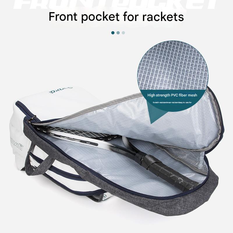 Grey and White Multifunctional Tennis & Badminton Backpack - Waterproof Racket Bag with Shoe Compartment