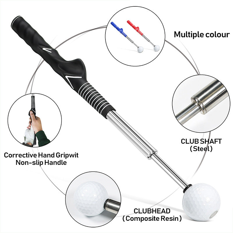 Green Pro Golf Swing Trainer - Extendable with Audible Click & Corrective Grip Aid