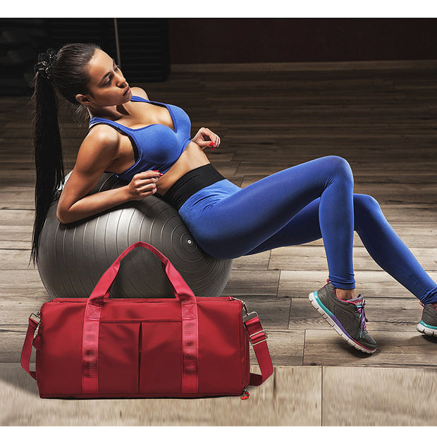 Red Large Capacity Travel Duffel Bag – Wet & Dry Separation, Shoe Compartment, and Luggage Sleeve for Gym, Yoga, and Short Trips