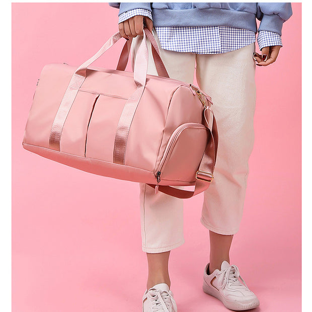 Pink Large Capacity Travel Duffel Bag – Wet & Dry Separation, Shoe Compartment, and Luggage Sleeve for Gym, Yoga, and Short Trips