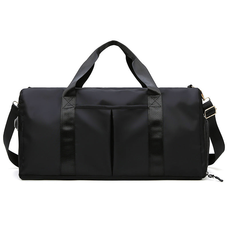 Black Large Capacity Travel Duffel Bag – Wet & Dry Separation, Shoe Compartment, and Luggage Sleeve for Gym, Yoga, and Short Trips