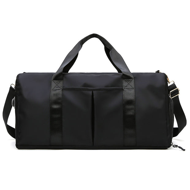 Black Large Capacity Travel Duffel Bag – Wet & Dry Separation, Shoe Compartment, and Luggage Sleeve for Gym, Yoga, and Short Trips