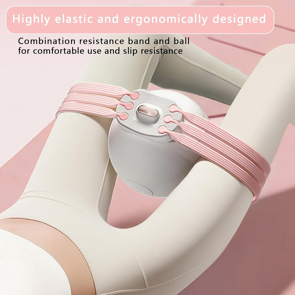 Pink 3-Level Resistance Pelvic Floor & Inner Thigh Trainer - Multi-Function Kegel Exercise Set with 25cm Yoga Ball & 3-Pair Resistance Rope