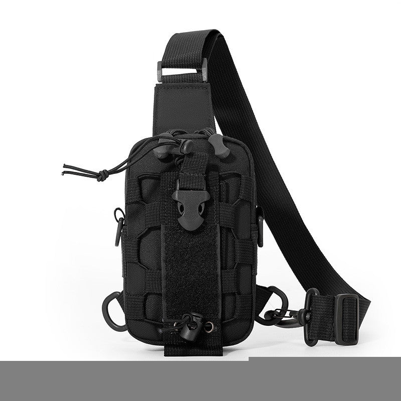 Black Outdoor Tactical Water Bottle Chest Bag - High-Capacity Phone Pouch with Expansion System for Cycling Camping and Fishing