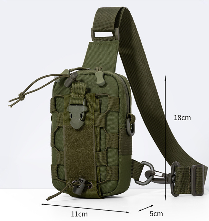 Black Outdoor Tactical Water Bottle Chest Bag - High-Capacity Phone Pouch with Expansion System for Cycling Camping and Fishing
