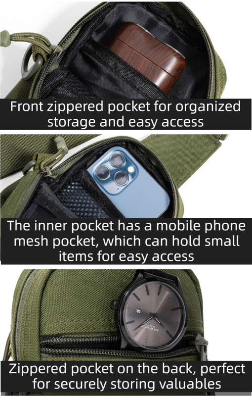 Green Outdoor Tactical Water Bottle Chest Bag - High-Capacity Phone Pouch with Expansion System for Cycling Camping and Fishing