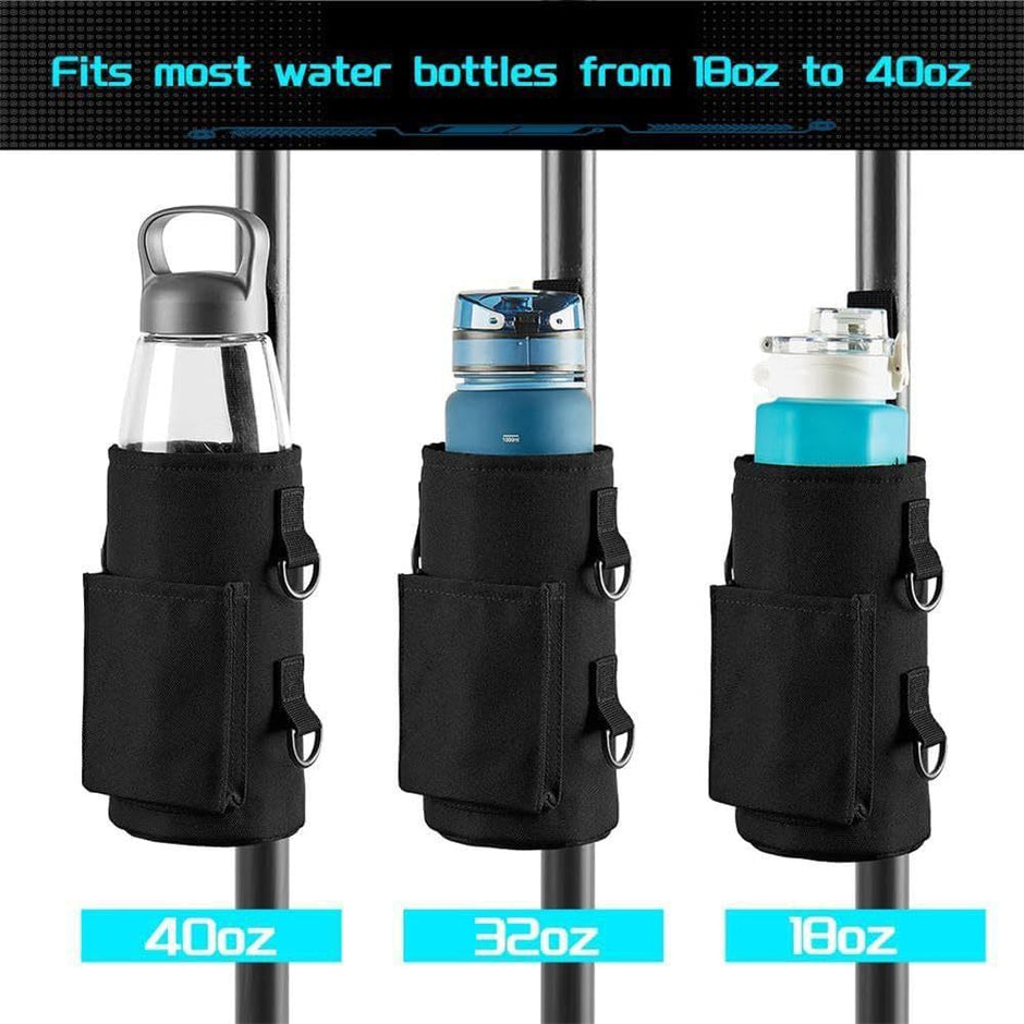 Black Magnetic Gym Water Bottle Pouch & Towel Clip with 6 High-Strength Magnets and Adjustable Strap - Fits 18oz to 40oz