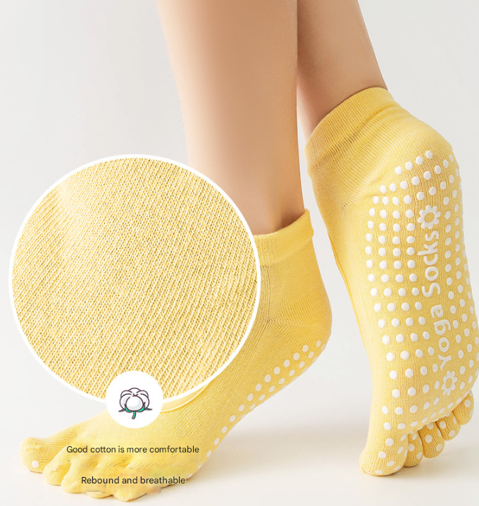 Light Green 3-Pack Women's Non-Slip Five-Finger Yoga Socks - Open Back Combed Cotton Pilates & Fitness Grip Socks for Professional Exercise