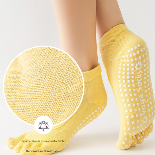White 3-Pack Women's Non-Slip Five-Finger Yoga Socks - Open Back Combed Cotton Pilates & Fitness Grip Socks for Professional Exercise