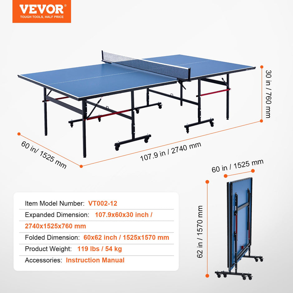 VEVOR Ping Pong Table Foldable Table Tennis Game Table Indoor with Clamp Net