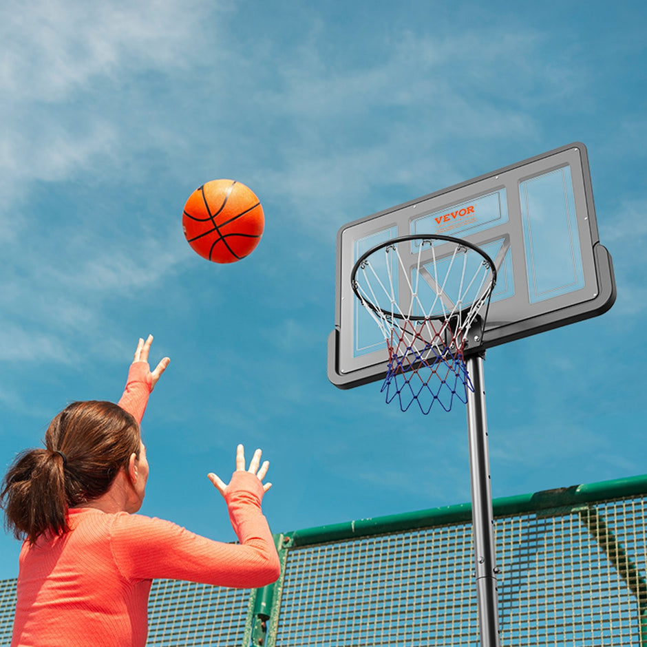 VEVOR Basketball Hoop, 4-10 ft Adjustable Height Portable Backboard System, 44 inch Basketball Hoop & Goal, Kids & Adults Basketball Set with Wheels, Stand, and Fillable Base, for Outdoor/Indoor