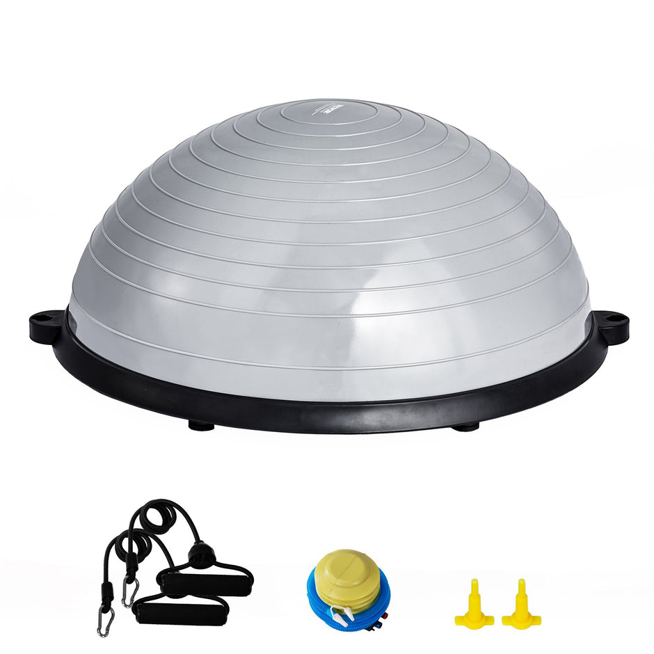 VEVOR Half Exercise Ball Trainer, 23 inch Balance Ball Trainer, 660lbs Capacity Stability Ball, Yoga Ball with Resistance Bands & Foot Pump, Strength Fitness Ball for Home Gym, Full Body Workout, Gray