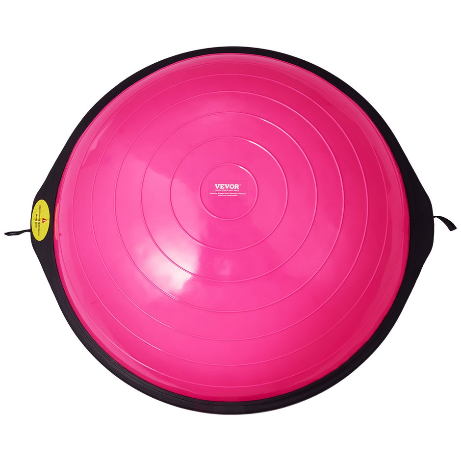 VEVOR Half Exercise Ball Trainer, 26 inch Balance Ball Trainer, 1500lbs Capacity Stability Ball, Yoga Ball with Resistance Bands & Foot Pump, Strength Fitness Ball for Home Gym Full Body Workout, Pink