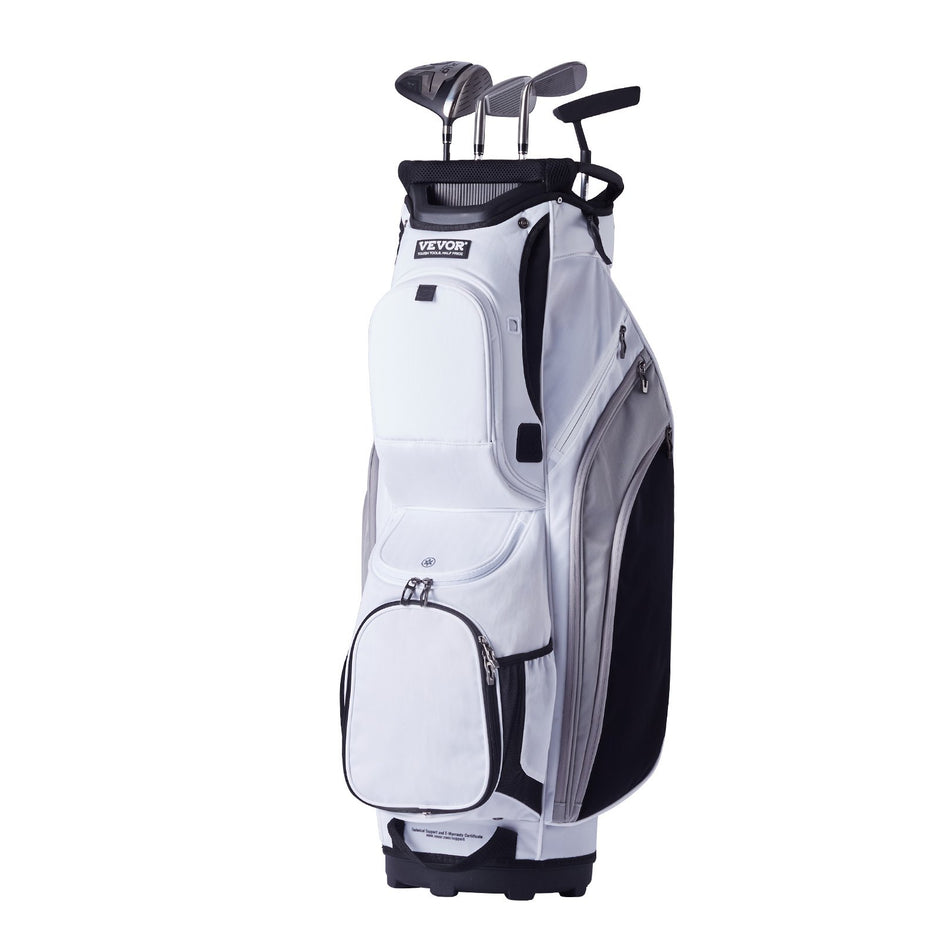 VEVOR Golf Cart Bag with 14 Way Organizer Divider Top, 36” 13 Pockets Premium Nylon Cart Bag, Durable Golf Bags with Handles & Dust Cover & Detachable Straps for Men & Women, White Color-Block