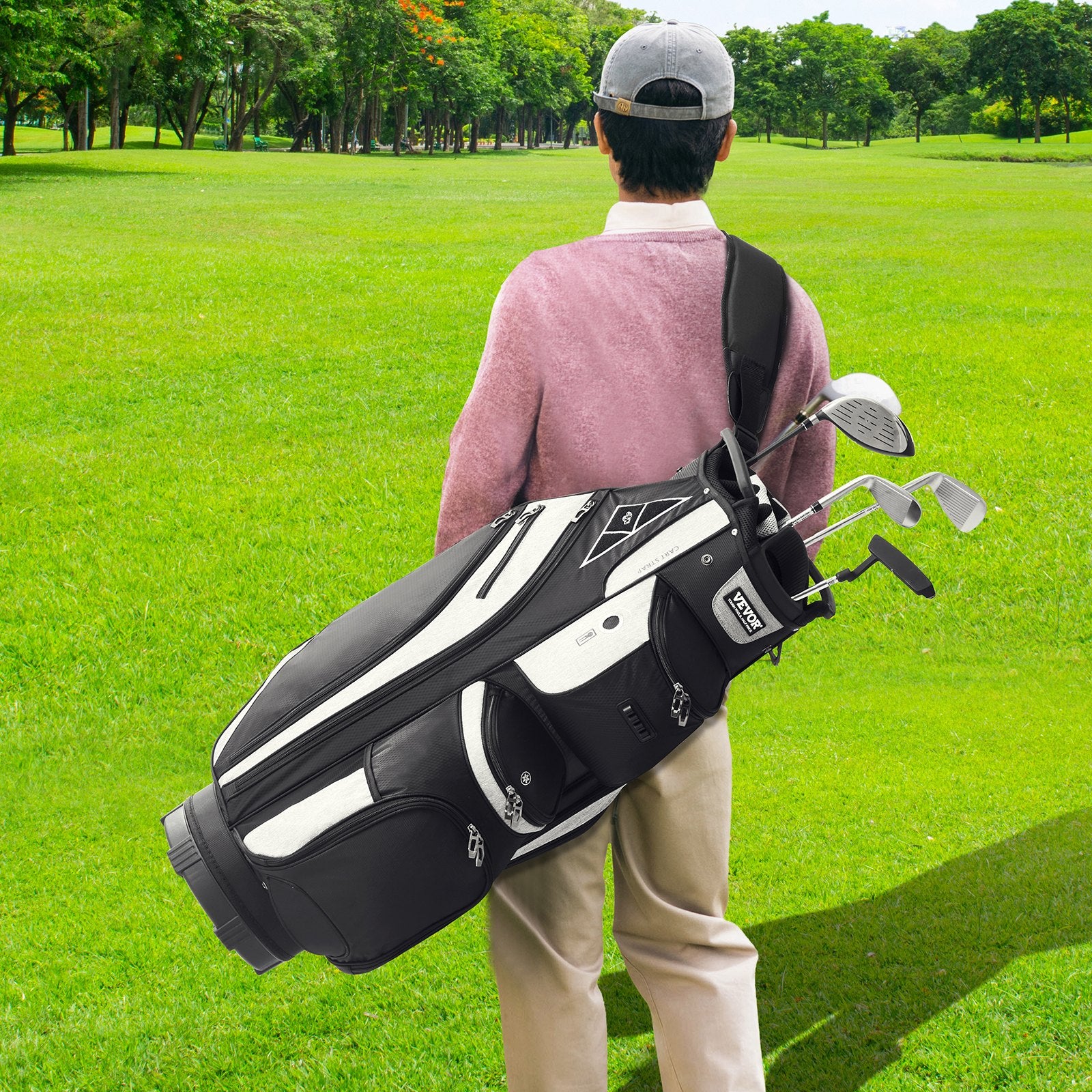 VEVOR Golf Cart Bag with 14 Way Organizer Divider Top, 13 Pockets Premium Cart Bag, Durable 600D Polyester Fabric Golf Bags with Handles & Dust Cover & Detachable Straps for Men & Women, Black Color-Block
