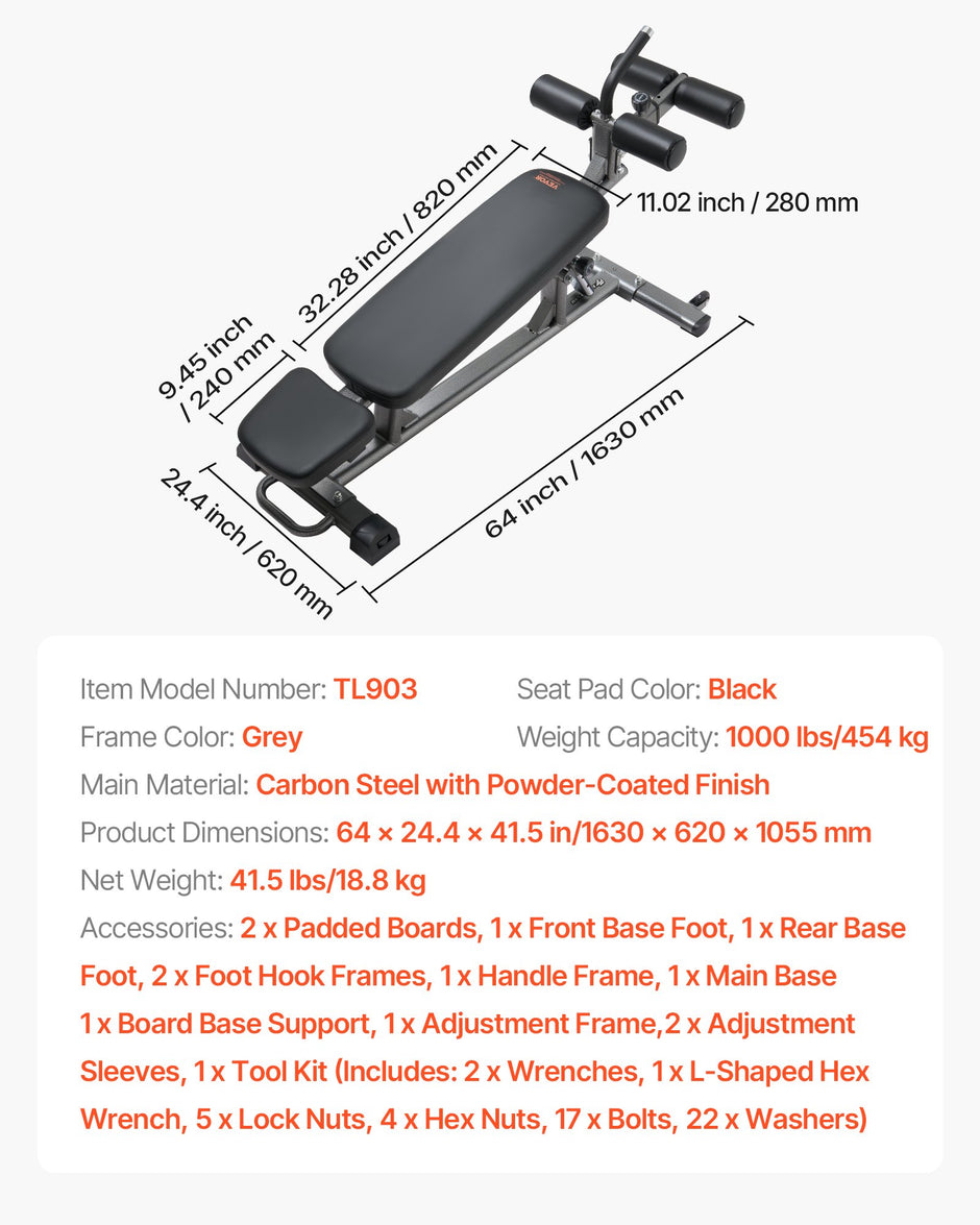VEVOR Sit Up Bench, Decline Ab Bench with Reverse Crunch Handle, with 4 Adjustable Height Settings, Heavy Duty Steel, 454 kg Capacity, for Home Gym Workouts, Strength Training, Full Body Muscles