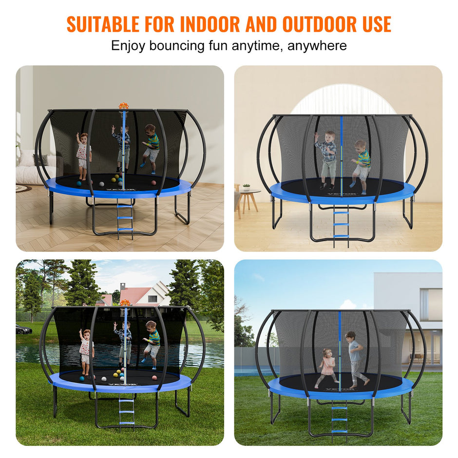 VEVOR 3.66m Trampoline, 181 kg Trampoline with Enclosure Net, Ladder, and Curved Pole, Heavy Duty Trampoline with Jumping Mat and Spring Cover Padding, Outdoor Recreational Trampolines for Kids Adults
