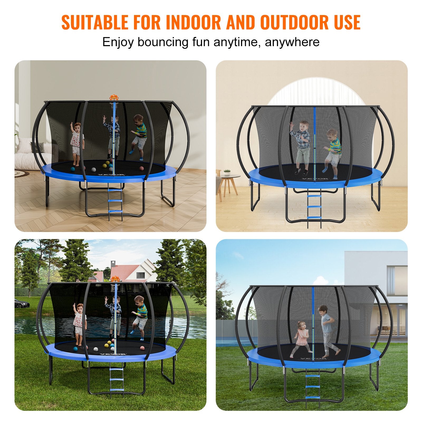 VEVOR 3.66m Trampoline, 181 kg Trampoline with Enclosure Net, Ladder, and Curved Pole, Heavy Duty Trampoline with Jumping Mat and Spring Cover Padding, Outdoor Recreational Trampolines for Kids Adults