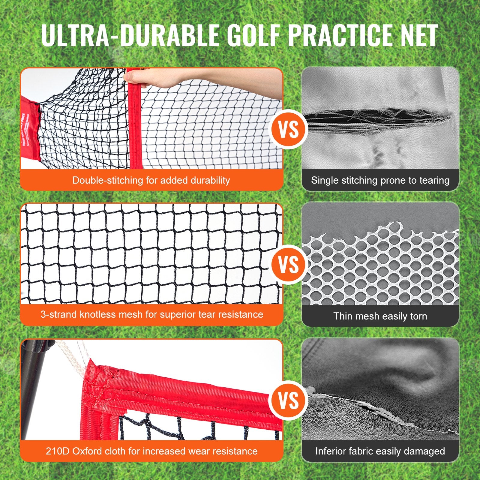 VEVOR Golf Practice Hitting Net, Huge 10.8x7ft Golf Net, Personal Driving Range for Indoor Outdoor Use, Portable Home Golf Aid Net with Solid Fiberglass Frame and Carry Bag, Gift for Men, Golf Lover