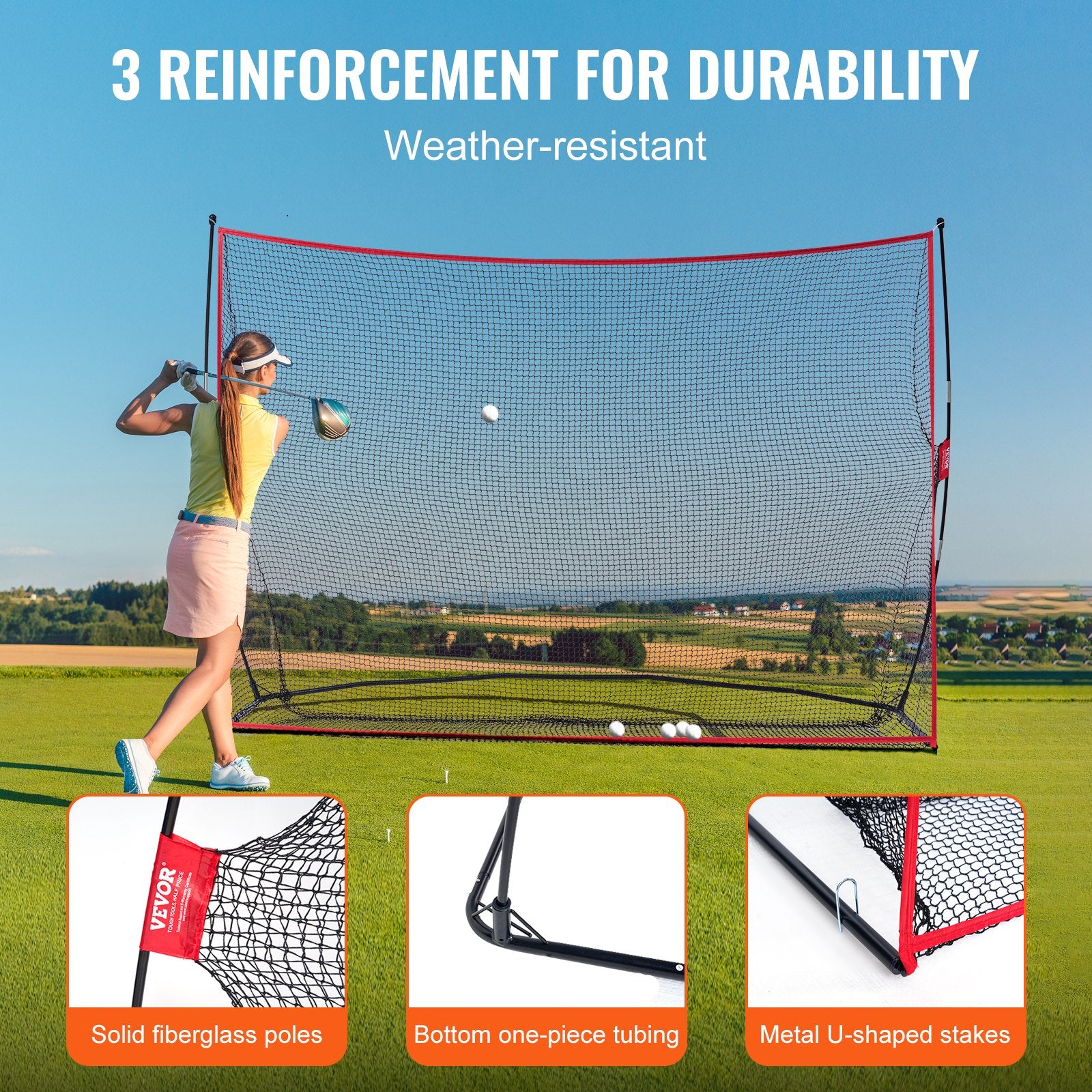 VEVOR Golf Practice Hitting Net, Huge 10.8x7ft Golf Net, Personal Driving Range for Indoor Outdoor Use, Portable Home Golf Aid Net with Solid Fiberglass Frame and Carry Bag, Gift for Men, Golf Lover
