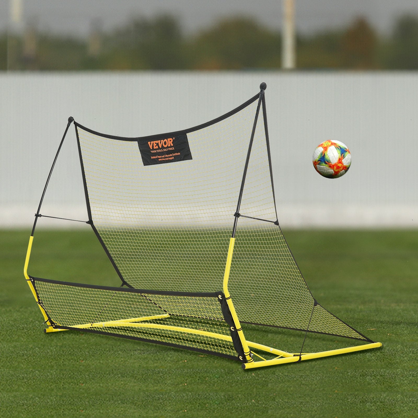 VEVOR Soccer Trainer, 2-IN-1 Portable Soccer Rebounder Net, Iron Soccer Practice Equipment, Sports Football Rebounder Wall with Portable Bag, Perfect for Team Solo Training, Passing, Volley
